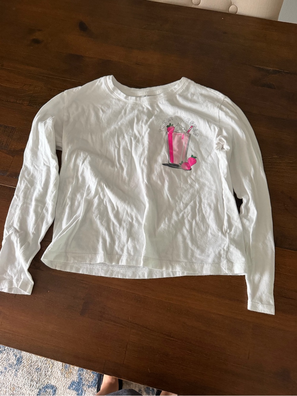 GAP White Long Sleeve Tee with Pink Milkshake Graphic